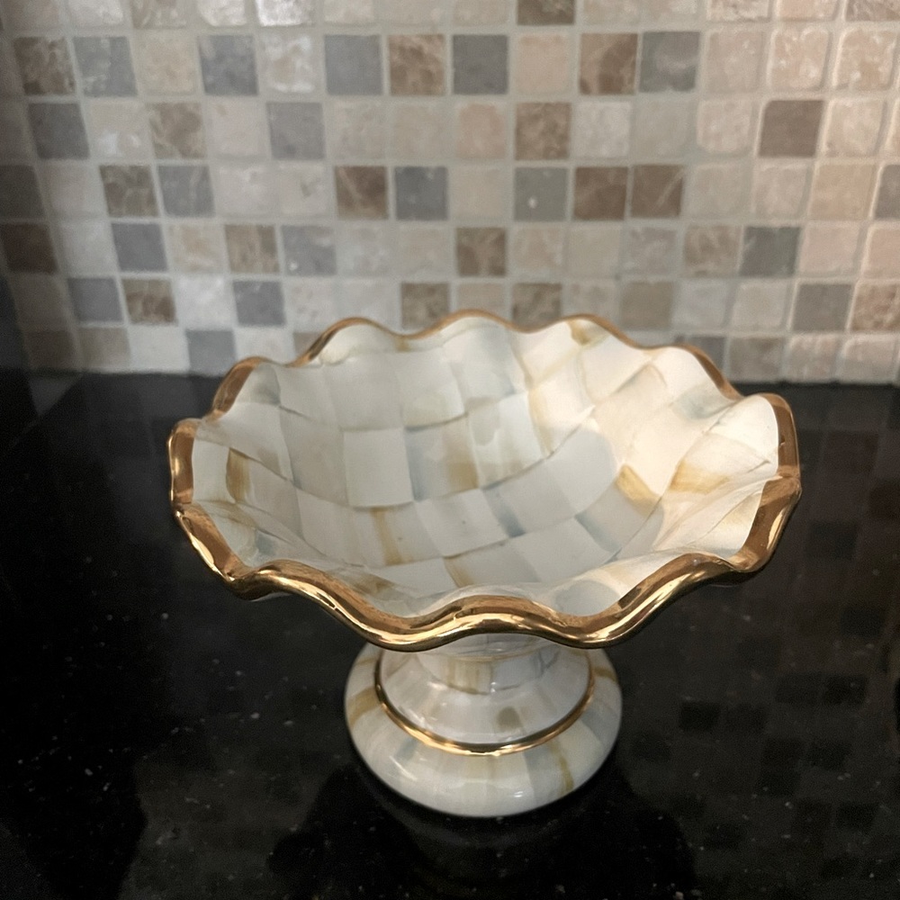 MacKenzie Childs Small Parchment Ceramic Compote - Rarest of the Rare!